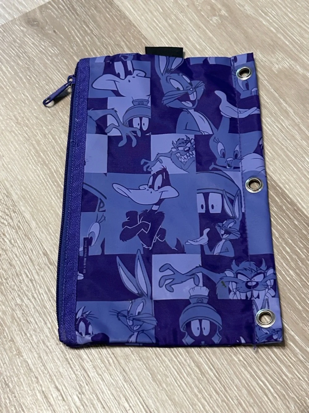 1999 Stuart Hall Looney Tunes Purple Zippered Notebook Binder Pencil Pouch